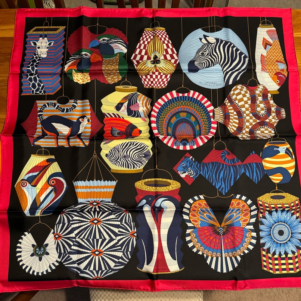 Hermes Scarf "Lanternes, Ballons et Cocardes" by Katie Scott 90cm Silk | NWT
